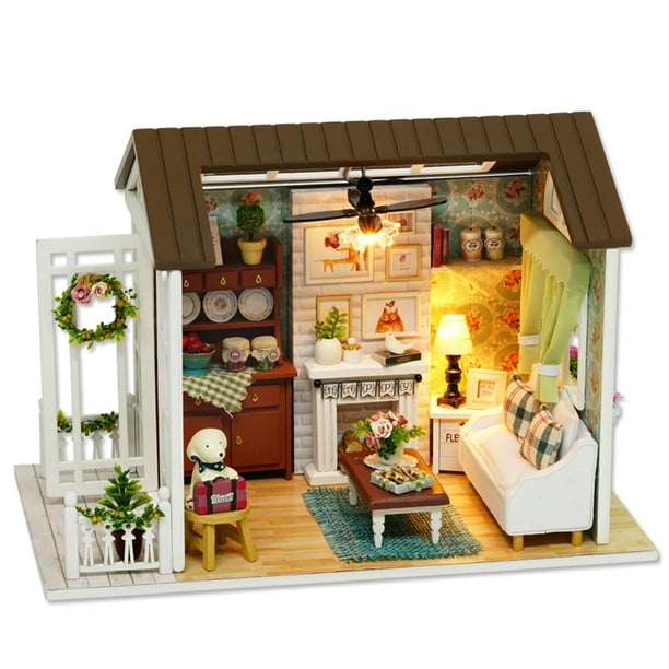 LED Light Furniture DIY Handcraft Toy Doll Miniature Wooden House Studio Kit